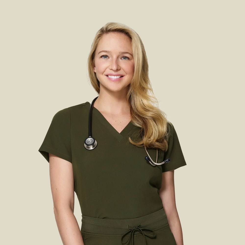 Mandala Olive Green One Pocket V-Neck Scrub Top